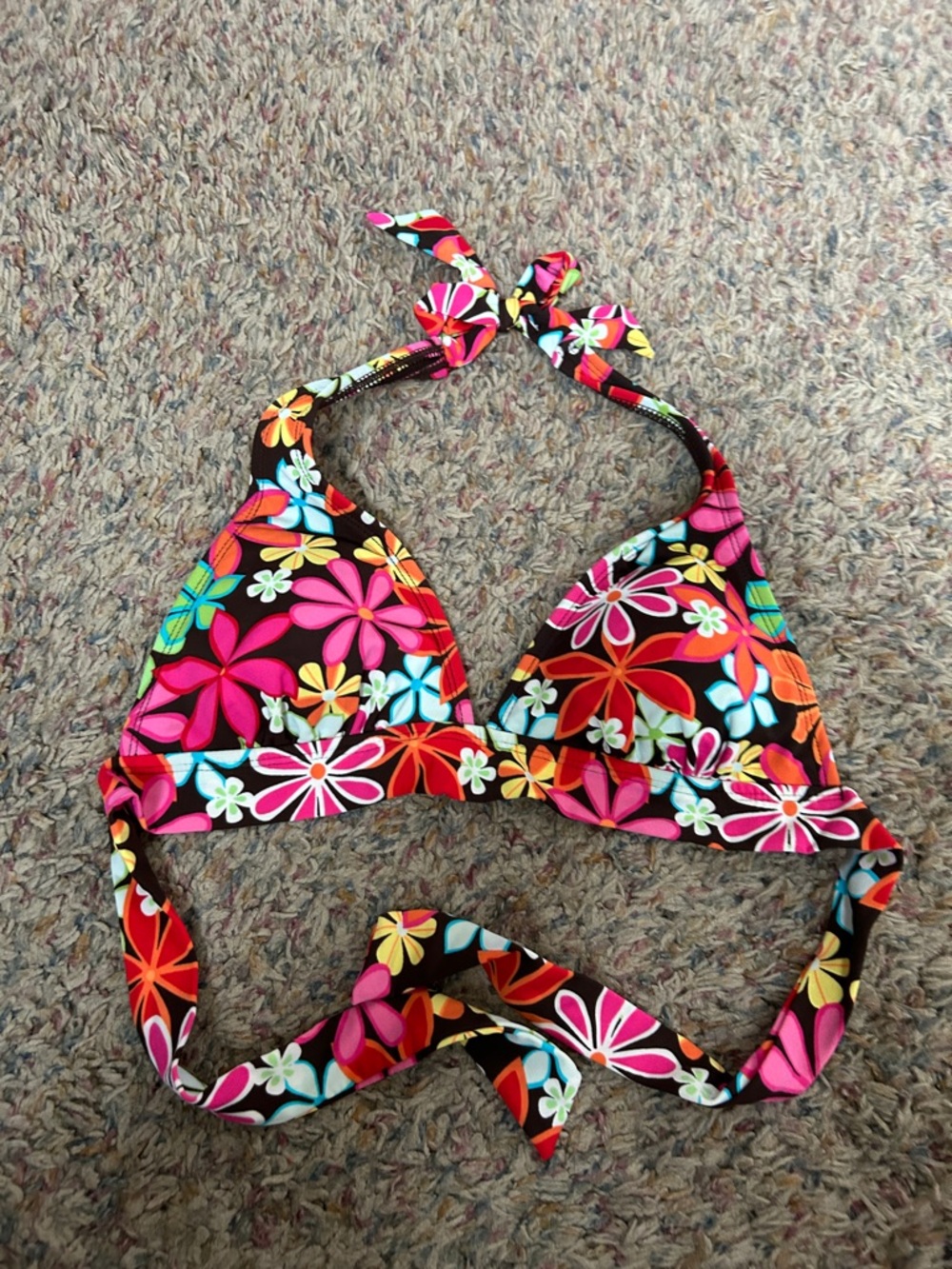 Arizona Jean Company Brown Floral Trim Bikini Top
